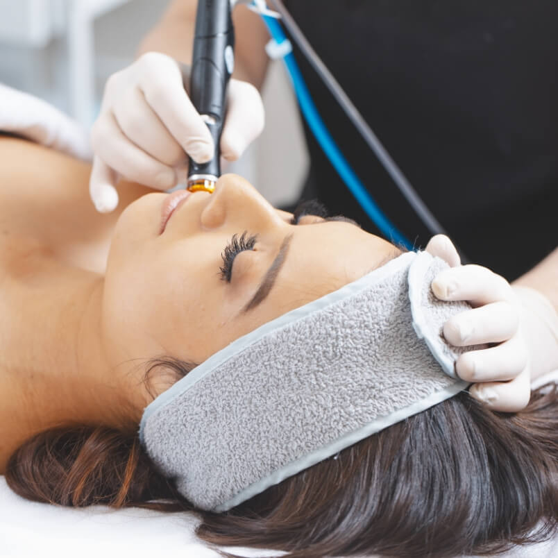 Patient having a non-surgical treatment done