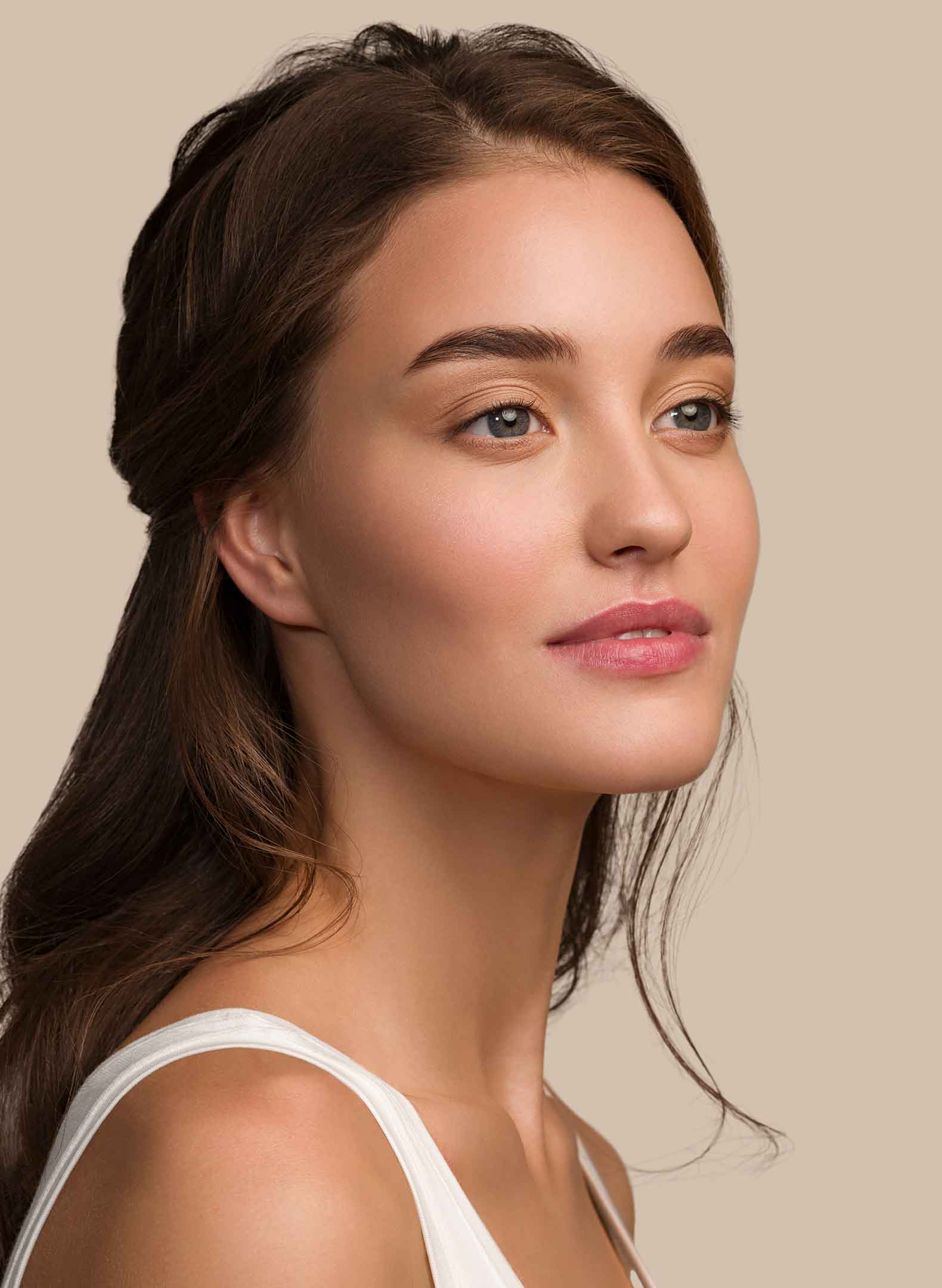 Side profile of a beautiful brunette